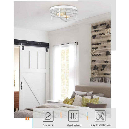 JAZAVA 13 in. 2-Light White Flush Mount Ceiling Light Fixtures HD4FW01-F WHDM