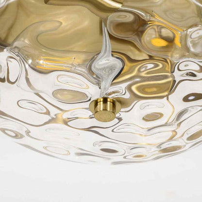 LamQee 12 in. 2-Light Brass Gold Flush Mount Water Ripple Glass Ceiling Light