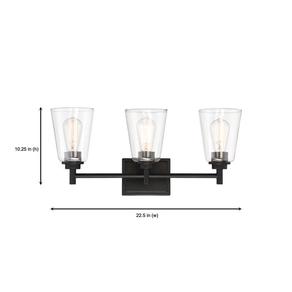 Hampton Bay Wakefield 22 in. 3-light Matte Black Vanity with Clear Glass Shades