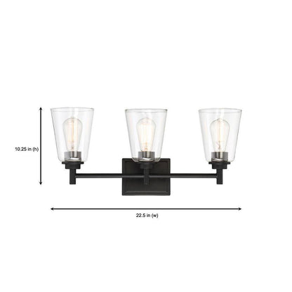 Hampton Bay Wakefield 22 in. 3-light Matte Black Vanity with Clear Glass Shades