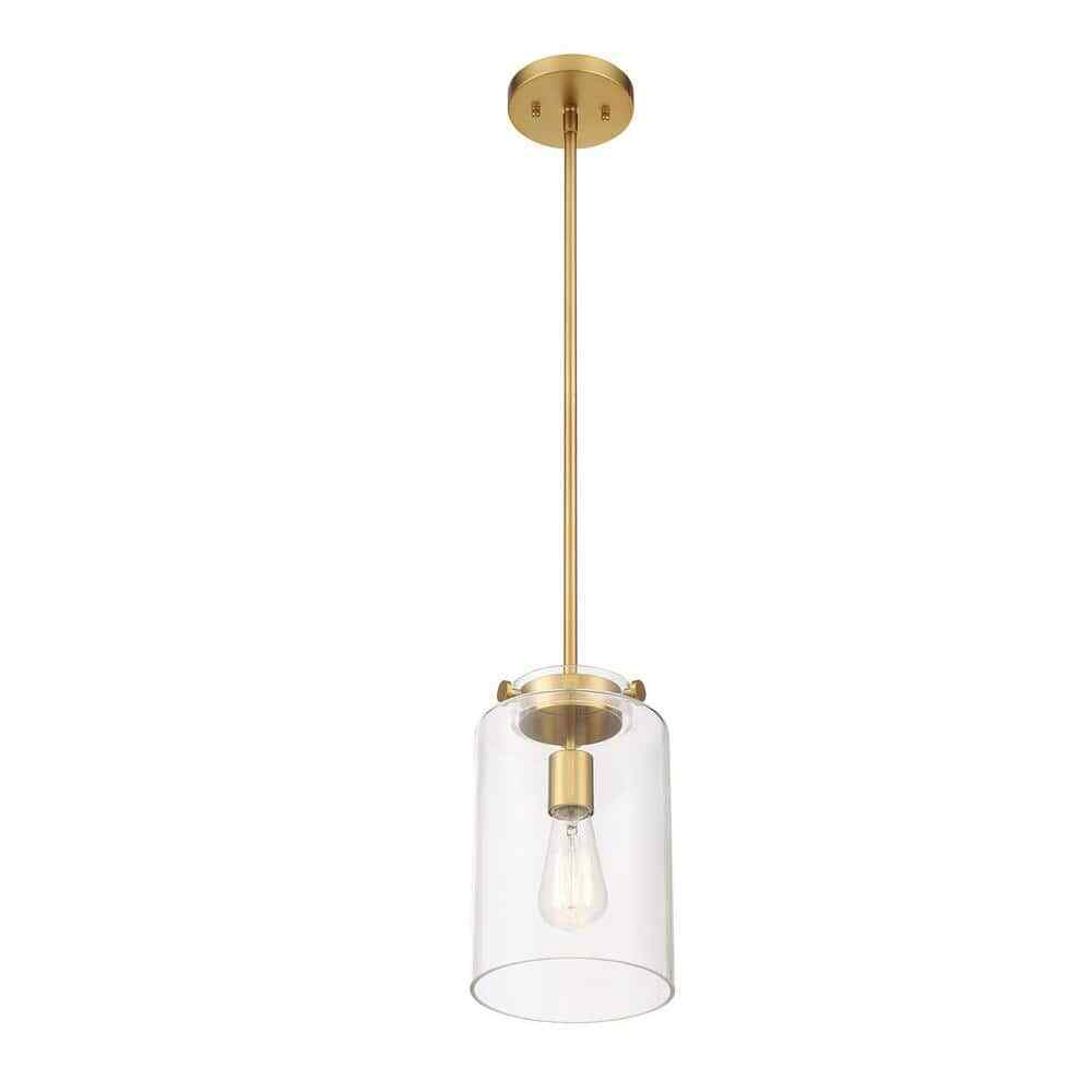Hampton Bay Mullins 6.75 in. 1-Light Honey Gold Mini Pendant Hanging Light