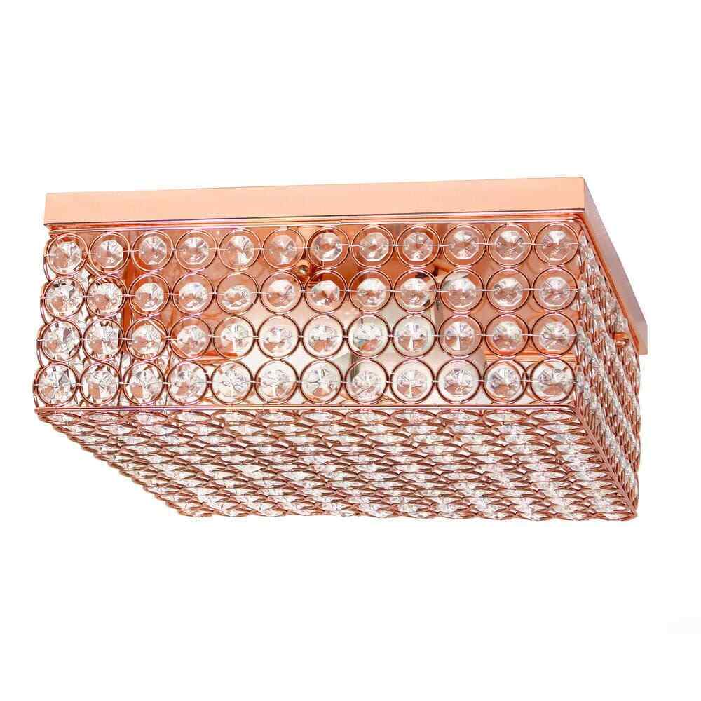 Elegant Designs 12 in. 2-Light Rose Gold Square Ceiling Flush Mount