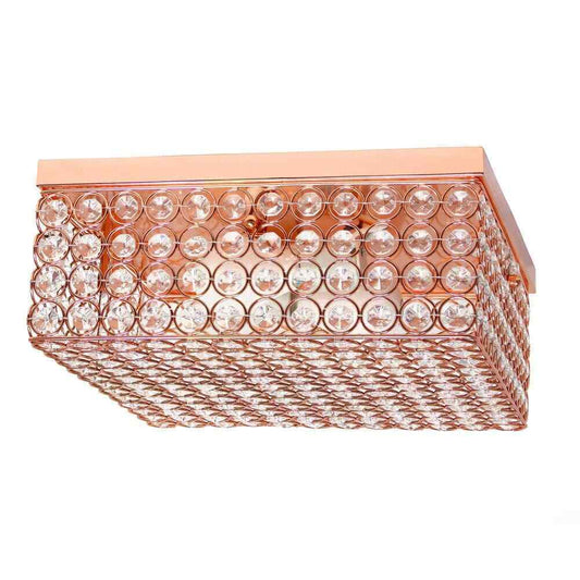 Elegant Designs 12 in. 2-Light Rose Gold Square Ceiling Flush Mount
