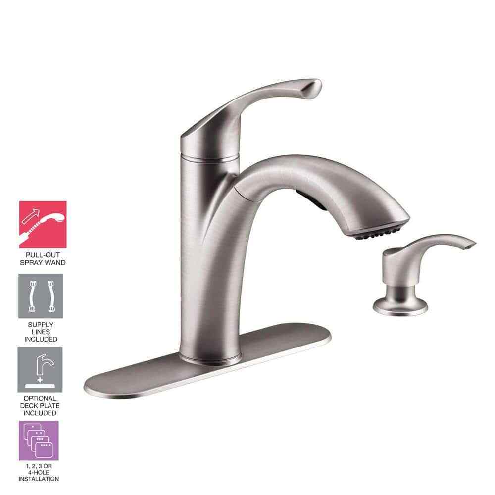 KOHLER Mistos Single-Handle Pull-Out Sprayer Kitchen Faucet In Stainless Steel