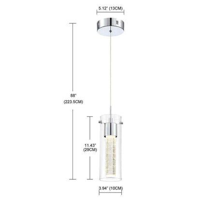 Pia Ricco 8-Watt Integrated LED Chrome Pendant with Crystal Bubble Glass Shade