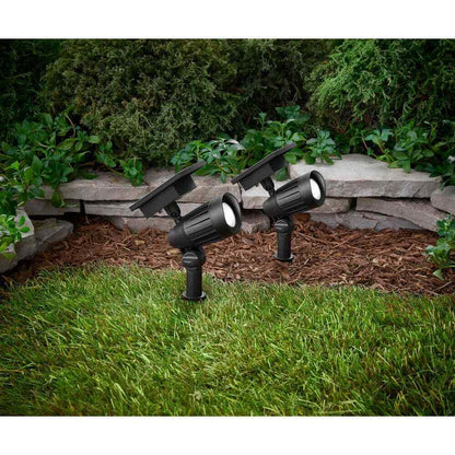 Hampton Bay Solar Black Outdoor LED Spotlight 2-Pack Weather/Rust Resistant