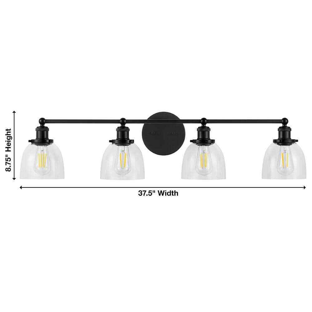 Home Decorators Evelyn 37.5 in. 4-Light Matte Black Modern Bathroom Vanity Light