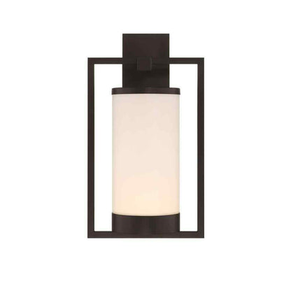 GLUCKSTEINELEMENTS Landon Black LED Outdoor Wall Sconce w/ Frosted Glass Shade