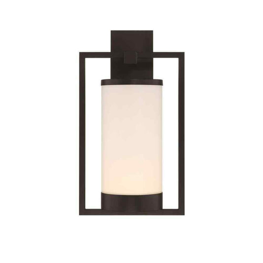 GLUCKSTEINELEMENTS Landon Black LED Outdoor Wall Sconce w/ Frosted Glass Shade