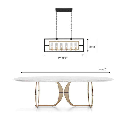 Uolfin Modern Black and Brass Large Linear 37.4" 6-Light Island Chandelier Light