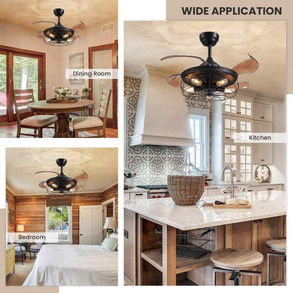 ANTOINE 36 in. Black Ceiling Fan w/ Lights + Remote Retractable Blades Fandelier