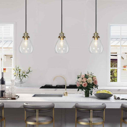 Uolfin Modern Teardrop Kitchen Island 1-Light Black and Brass Pendant Light