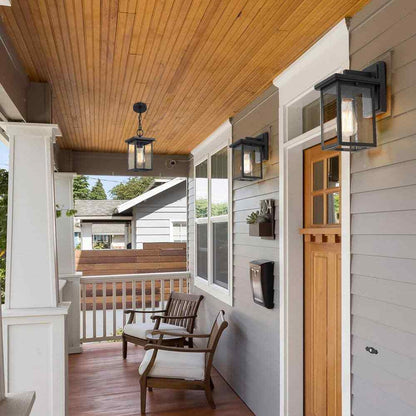LNC Matte Black Modern Outdoor Wall Lantern Sconce with Clear Seeded Glass Shade