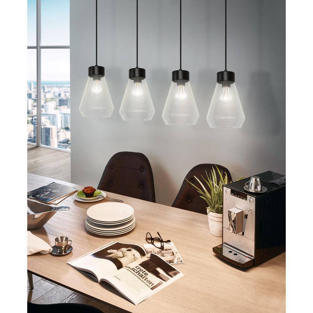 Eglo Montey 43.75 in. W x 72 in. H 4-Light Black Linear Pendant Light with Glass