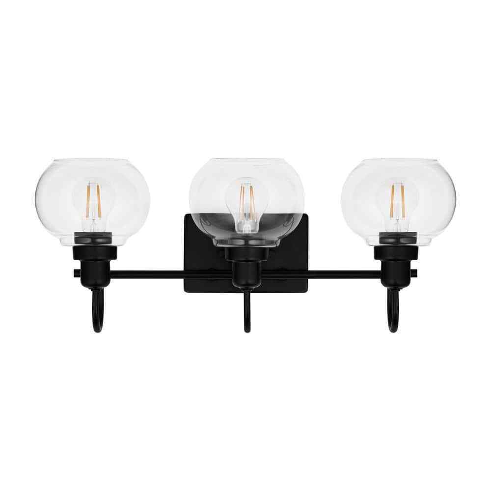 Home Decorators Halyn 23 in. 3-Light Matte Black Bathroom Vanity Light