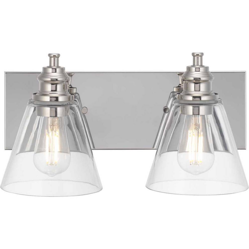 Hampton Bay Manor 15.3 in. 2-Light Polished Nickel Bathroom Vanity Light