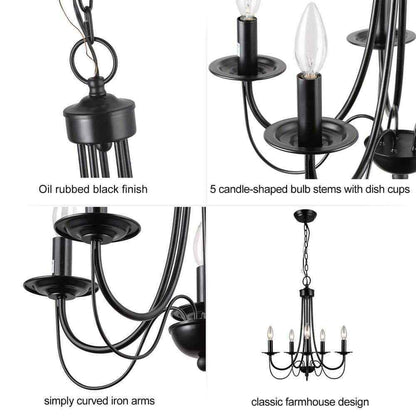 LNC Modern Black Candlestick Island 5-Light 18.5 in. Classic Pendant Chandelier