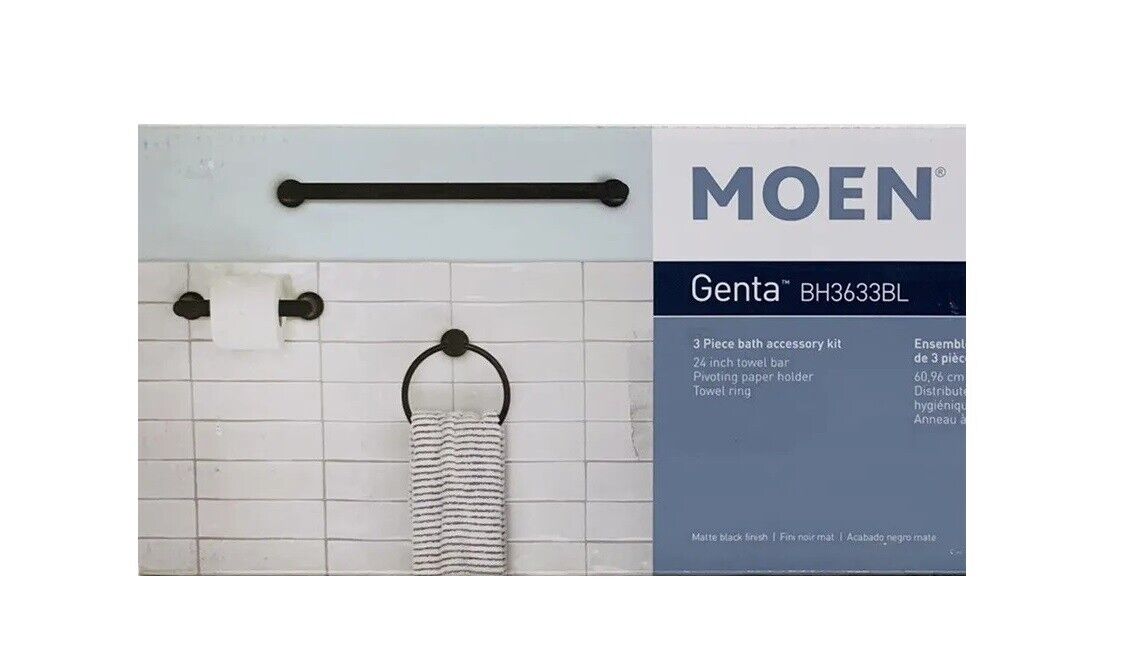 MOEN Genta 3-Piece Bath Hardware Set with 24 in. Towel Bar