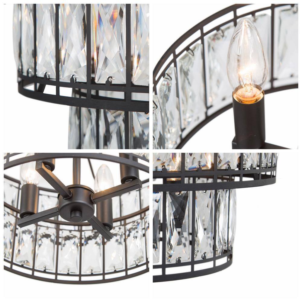 LNC Cristallo Candlestick Chandelier 4-Light Black w/ 2-Tier Clear Crystal Shade