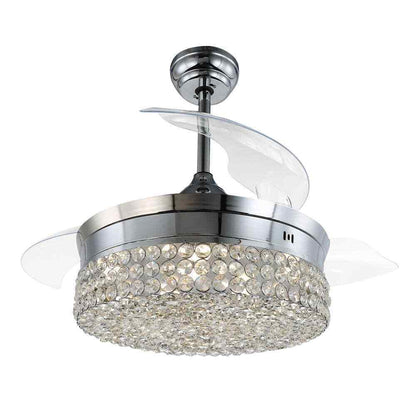 Bella Depot 36 in. LED Indoor Chrome Retractable Crystal Ceiling Fan