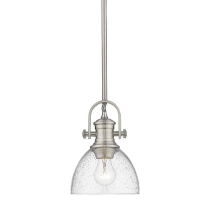 Golden Lighting Hines 1-Light Pewter Mini Pendant with Seeded Glass