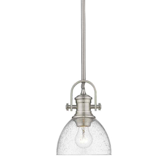Golden Lighting Hines 1-Light Pewter Mini Pendant with Seeded Glass