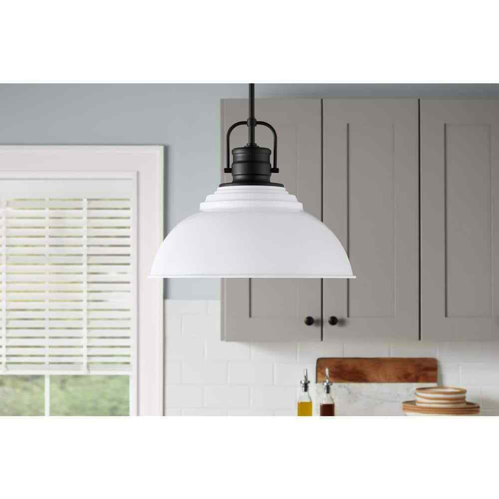 Home Decorators Shelston 16 in. 1-Light Black and White Farmhouse Pendant Light