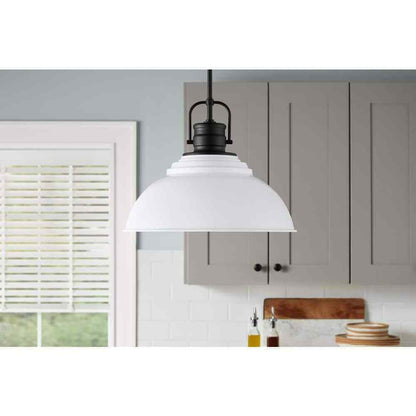 Home Decorators Shelston 16 in. 1-Light Black and White Farmhouse Pendant Light