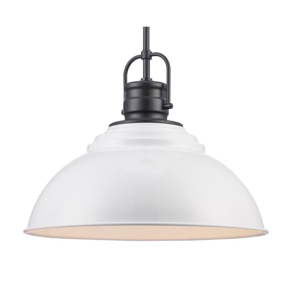 Home Decorators Shelston 16 in. 1-Light Black and White Farmhouse Pendant Light