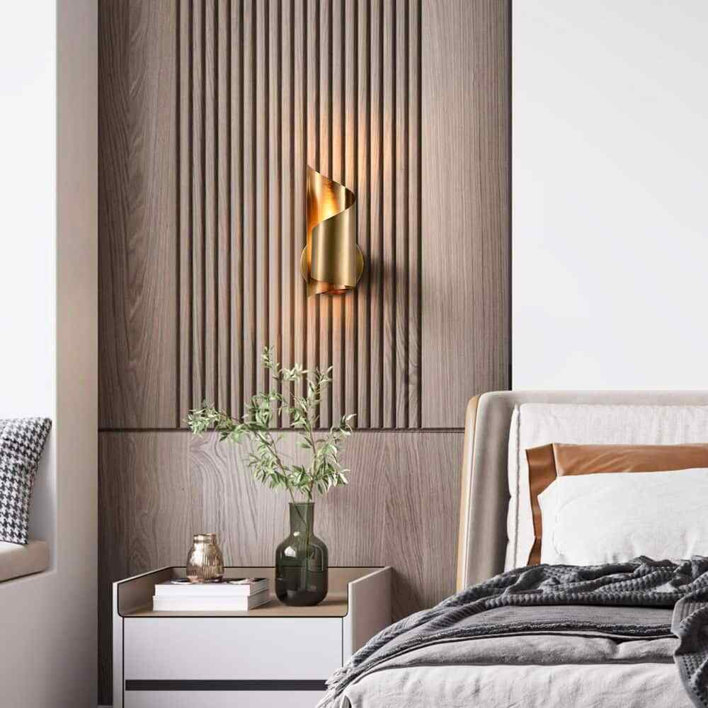 Merra 1-Light Gold Modern Wall Sconce Light Fixture with Novelty Scroll Shade