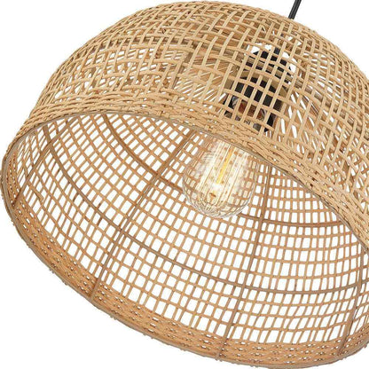 TRUE FINE Bungalo 1-Light Black/Wheat Bohemian Island Pendant w/ Rattan Shade