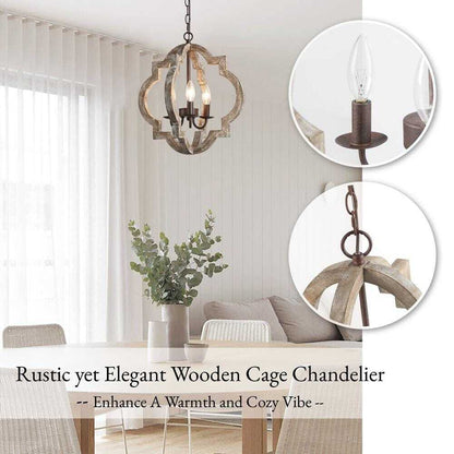 LNC Farmhouse Rustic Bronze Wood Chandelier 16 in. 3-Light Candlestick Pendant