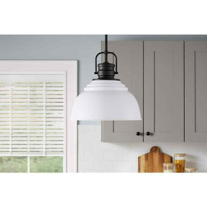 Home Decorators Shelston 13 in. Black and White Farmhouse Pendant Light Fixture