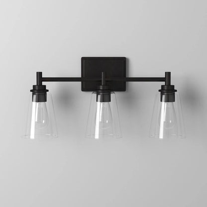 Hampton Bay Wakefield 22 in. 3-light Matte Black Vanity with Clear Glass Shades