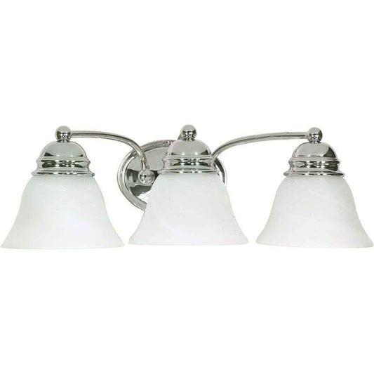SATCO 3-Light Polished Chrome Vanity Light with Alabaster Glass Bell Shades