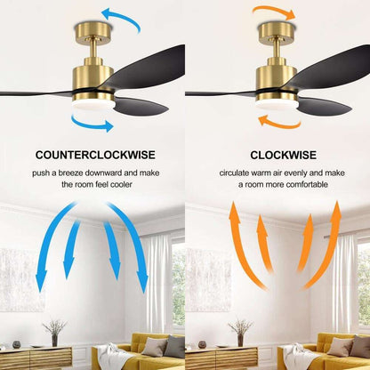 Breezary Sawyer 52 in. Integrated LED Indoor Gold Ceiling Fan w Light and Remote