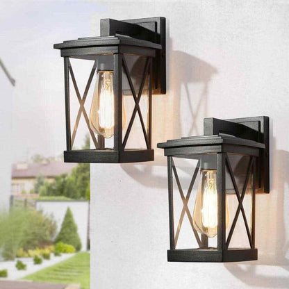 LNC Modern Black Outdoor Lantern Sconce with Clear Glass Shade 1-Light 2-pack