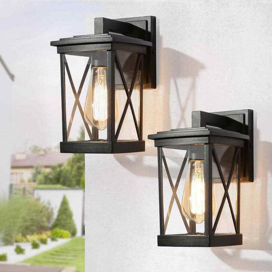 LNC Modern Black Outdoor Lantern Sconce with Clear Glass Shade 1-Light 2-pack