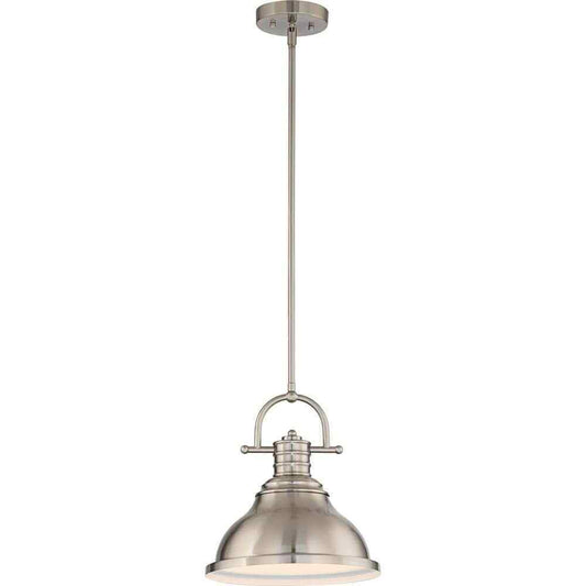 Volume Lighting LED Indoor Brushed Nickel Downrod Pendant with Bell-Shaped Bowl