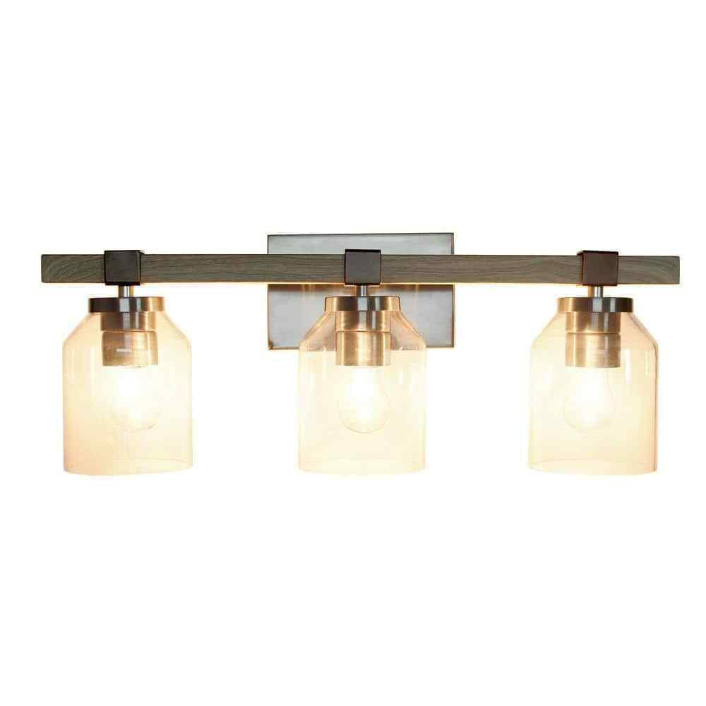 Lalia Home 22 in. Gray Rustic 3-Light Metal and Clear Glass Shade Wall Fixture