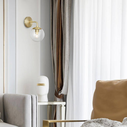 Light Society Zeno Globe Brushed Brass Wall Sconce with Clear Shade
