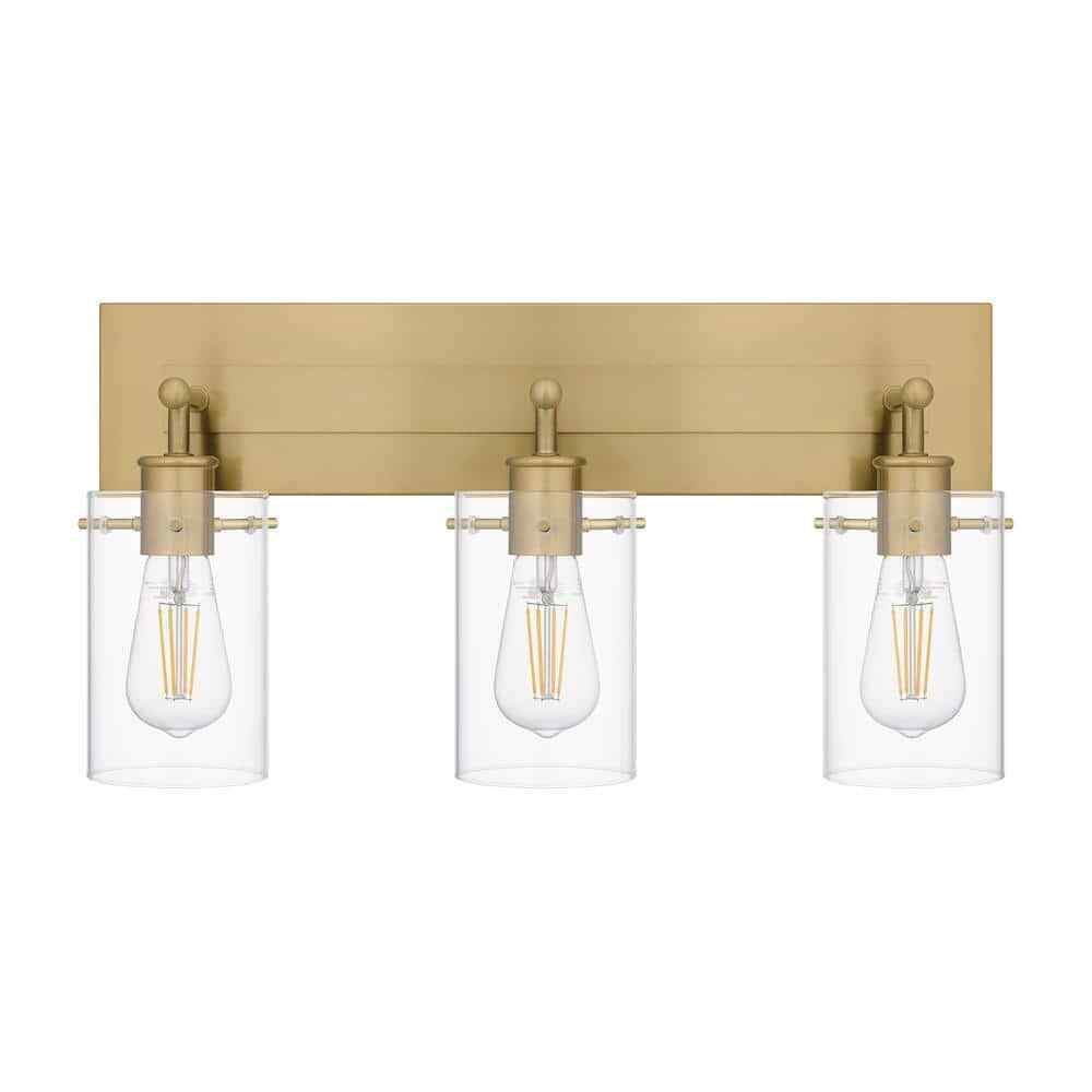 Hampton Bay Regan 21 in. 3-Light Brushed Gold Vanity Light w/ Clear Glass Shades