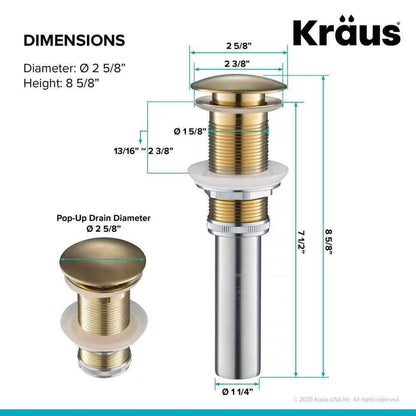 KRAUS KRAUS Pop-Up Drain for Bathroom Sink in Brushed Gold PU-10BG