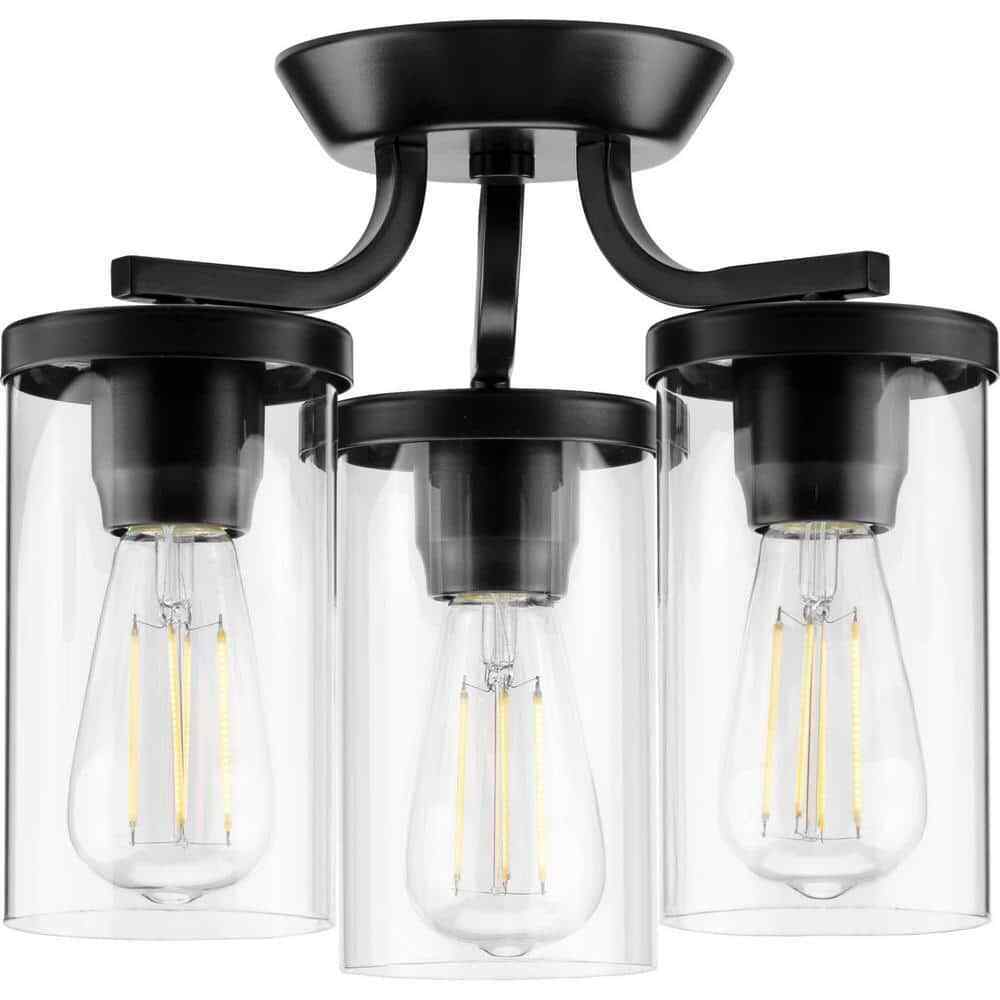Progress Lighting Lassiter 13 in. Black 3-Light Semi-Flush Mount