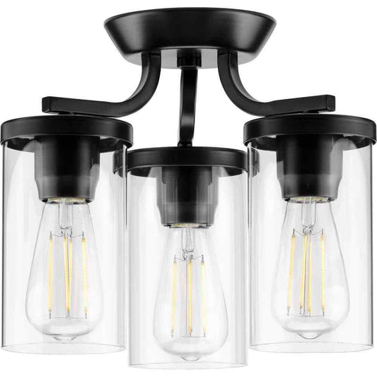 Progress Lighting Lassiter 13 in. Black 3-Light Semi-Flush Mount