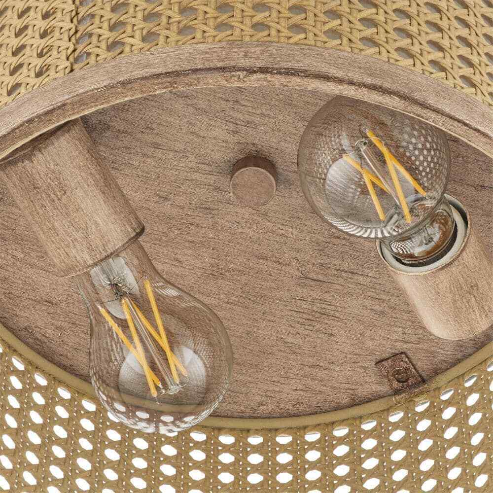 Home Decorators Collection Beau 11.88 in. 2-Light Natural Wood Flush Mount
