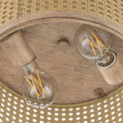 Home Decorators Collection Beau 11.88 in. 2-Light Natural Wood Flush Mount