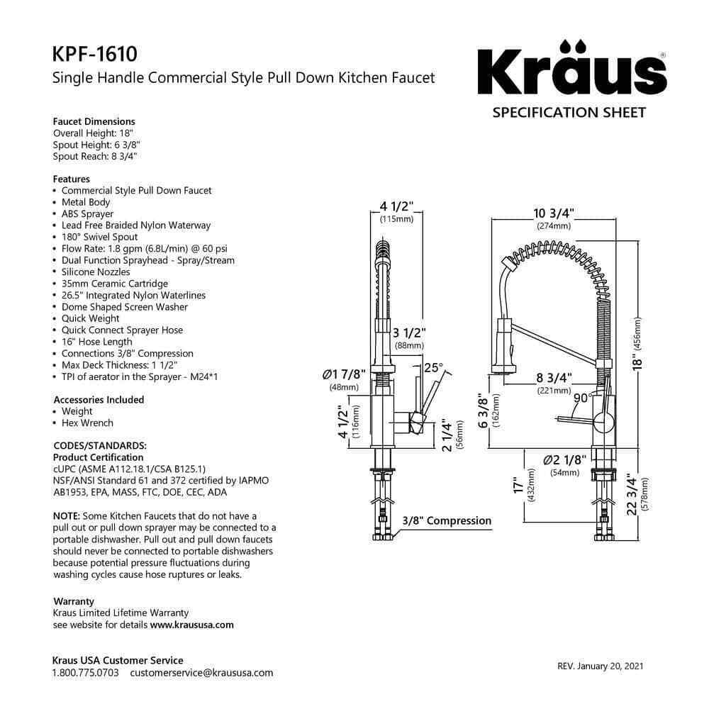 KRAUS Bolden Pull Down Sprayer Kitchen Faucet w/ Dual Function Sprayhead