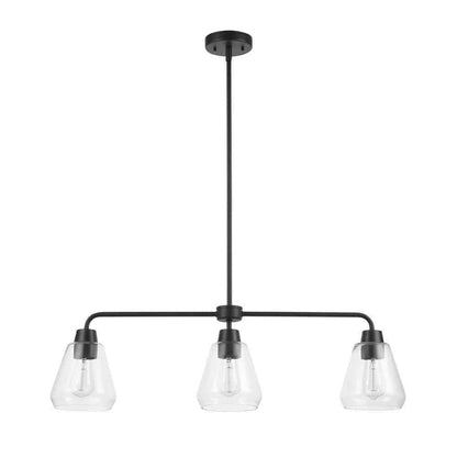 Hampton Bay Granby 3-Light Matte Black Linear Chandelier with Glass Shades