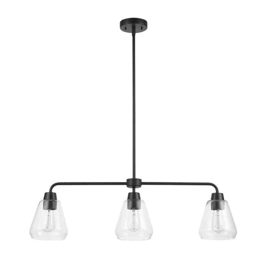 Hampton Bay Granby 3-Light Matte Black Linear Chandelier with Glass Shades